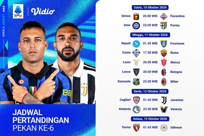 Nonton Serie A 2026/27 Matchweek 6: Ujian Berat Para Pemuncak Klasemen Hanya di Vidio Nonton Serie A 2026/27 Matchweek 6: Ujian Berat Para Pemuncak Klasemen Hanya di Vidio
