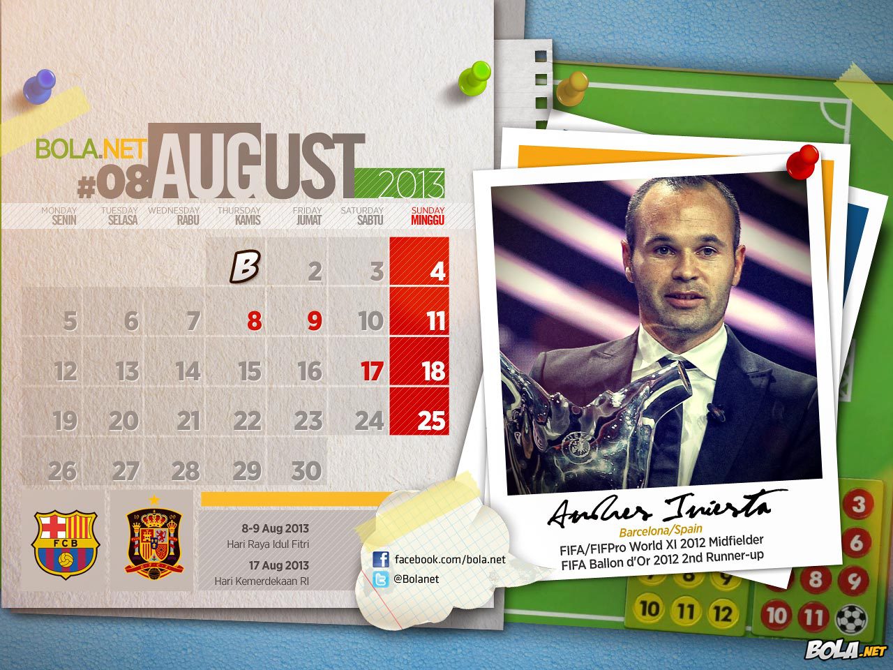 Deskripsi : Wallpaper Andres Iniesta Kalender Agustus, size: 1280x960