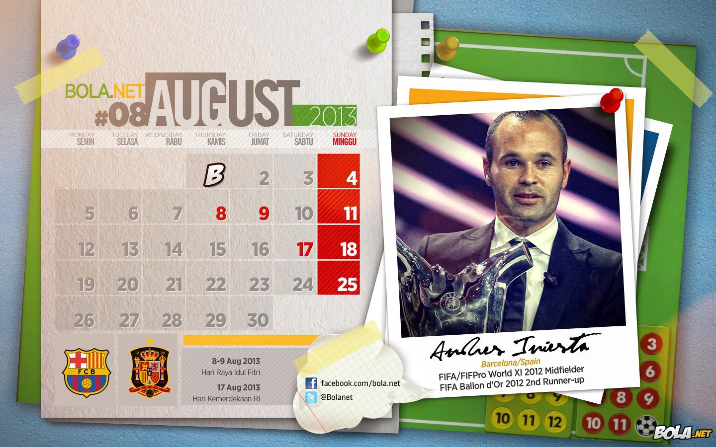 Deskripsi : Wallpaper Andres Iniesta Kalender Agustus, size: 1440x900