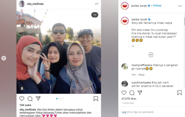 Unggahan Instagram teman dekat Nadya Mustika Rahayu