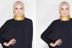 Mozlineshop Elegan Di Pesta Dengan Gamis Hitam Dan Hijab Emas