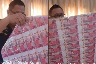 Viral Video Uang Pecahan Rp100 Ribu Selebar 2 Halaman Koran, Pemilik Tak Tega Potong-Potong