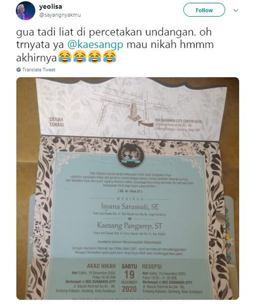 Ngakak Foto Undangan Nikah Kaesang Isyana Sarasvati Di