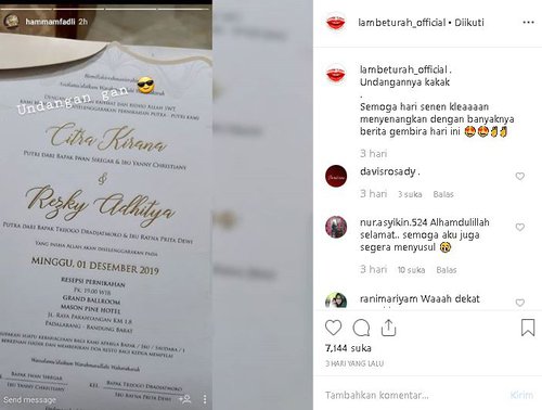 Beredar Foto Undangan Pernikahan Citra Kirana Dan Rezky