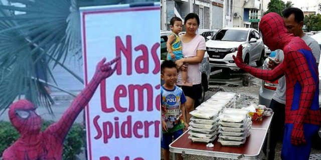 Heboh Spiderman Jualan Nasi Kotak