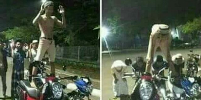 Remaja Lecehkan Sholat Dengan Ngangkang Di Atas Motor 