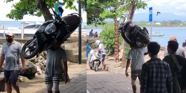 Viral Video Pria Gendong Motor dengan Santai Seperti Bawa Karung Beras