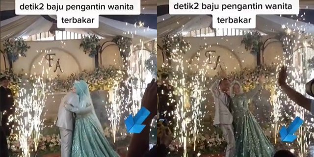 Detik-Detik Gaun Pengantin Wanita Terbakar Terkena Kembang Api Saat Asyik Pose Romantis