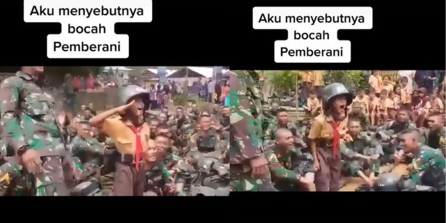 Level Pede Bocah SD Ini Sudah Teruji, Lantang Pimpin Yel-Yel Taruna TNI