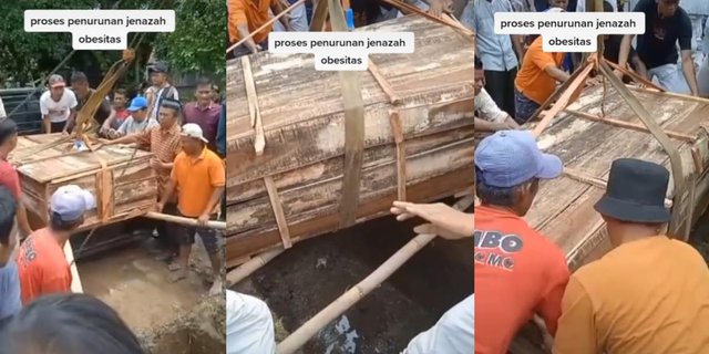 The Process of Lowering the Body of a Nearly 200 Kg Obese Person: Taken to the Grave Using a Pick Up and Lowered into the Grave with a Crane