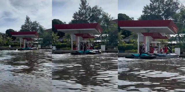 Thought to be Flooded, Jet Ski Queues for Gasoline at Floating Gas Station Surprises Netizens: 'Just Found Out About This'