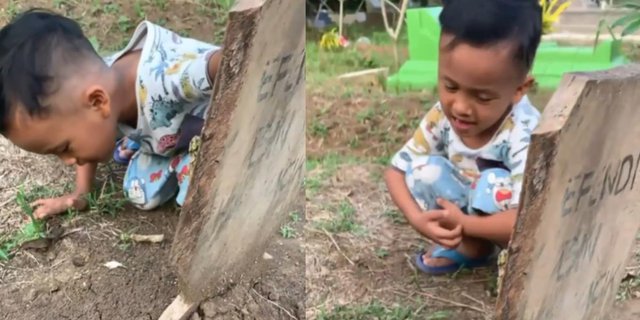 Child's Moment Visiting Father's Grave and Calling for a Response, Netizens Touched and Shed Tears
