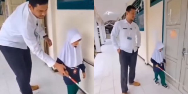 Begitu Sabar Lihat Momen Haru Pak Guru Ajari Murid Tunanetra Jalan Pakai Tongkat Di Sekolah 6197