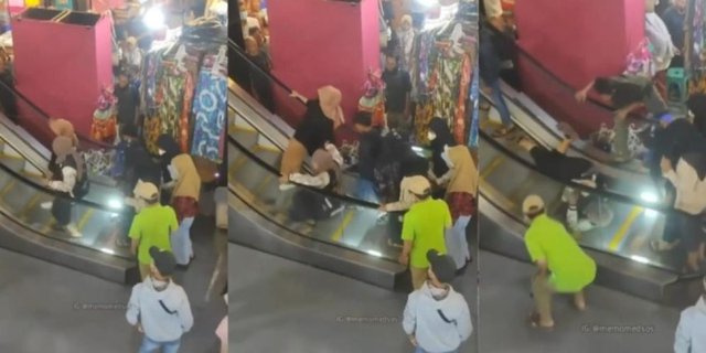 Want to Laugh but Feel Sorry, Moms Fall and Roll When Riding the Escalator