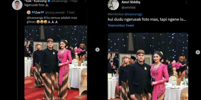 Funny Moment of Netizens Editing Gibran's Photo Behind Kaesang and Erina Gudono