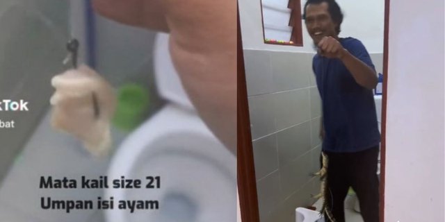 Playfully Fishing in the Toilet Using Chicken Bait, This Man is Shocked to Find a Wild Creature Snatched