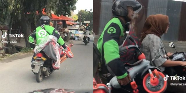 Make Laugh, Ojol Driver Carrying a Bike on the Back of a Mother, His Face Surrendered to the Strongest Passenger on Earth