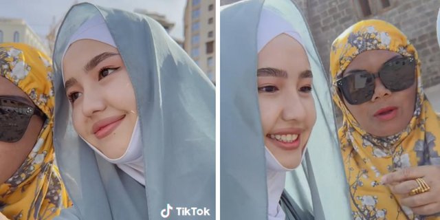 Viral! Emak-emak Meets Beautiful Ukthi from Kazakhstan, Like an Angel Descending to Earth in Mecca, Automatically Invites Photos