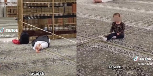 Parents Sleep in Masjid Nabawi, Their Child is Tied Up to Prevent Wandering, Look at His Expression