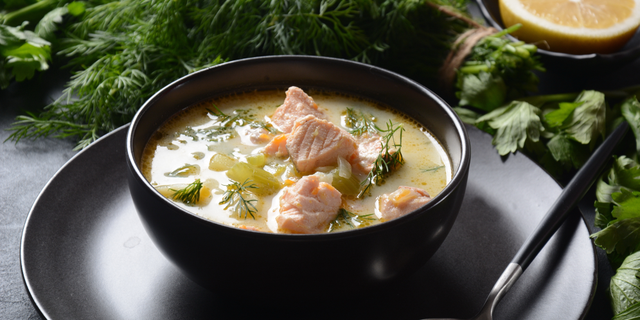 Savory Salmon Soup with Homemade Fish Broth