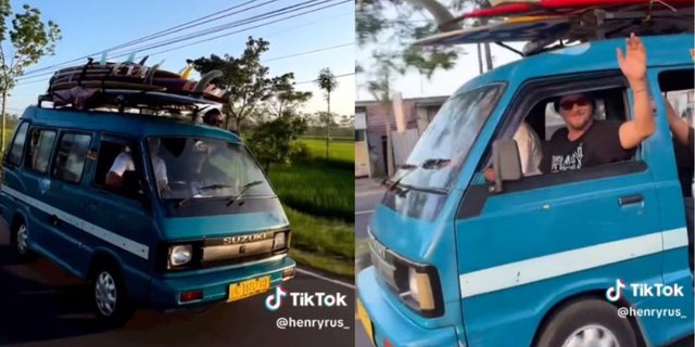 A Group of Foreigners Riding a Public Minibus with Surfboards, Receh Vibes Turn into Western Vibes