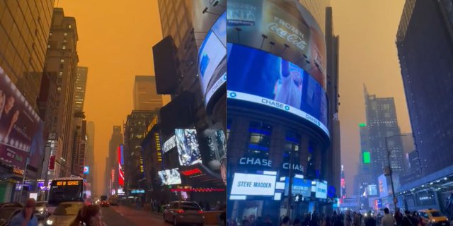 New York City Covered in Orange Light like a Sci-Fi Movie Due to Forest Fires