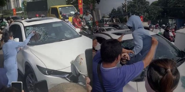 Angry Wife Catches Husband Cheating, Hits Car Window with Helmet until It Breaks, Drags and Pulls the Mistress Out