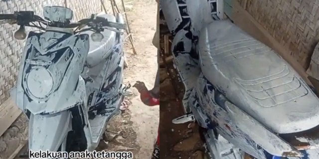 Aksi Jahil Bocil Sulap Motor Tetangga Jadi Warna Putih Pakai Cat Tembok Nganggur di Depan Rumah, Reaksi Sang Pemilik Mengejutkan