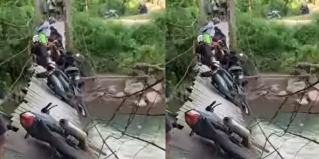 Tense Moment Residents Survive on a Tilted and Almost Broken Wooden Bridge, a Slight Movement Makes a Different World