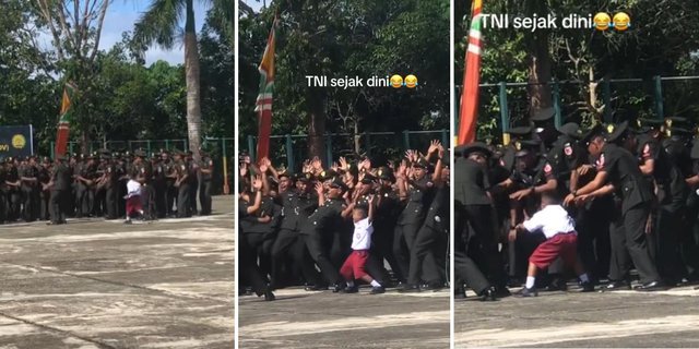 Viral Video Elementary School Boy Suddenly Joins the Line and Sings Along with TNI Soldiers, Netizens: Soldiers Since Early Age