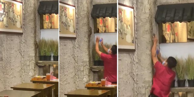 Naughty Mouse Moment Wants to Escape to the Ceiling, Caught by Restaurant Employee Witnessed by Visitors, Netizens: 'Perfect to be the Chairman of the Corruption Eradication Commission'