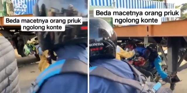 Reckless Action of Motorcyclist in Tanjung Priok Breaks Through Traffic Jams like Fast & Furious: Risking Lives to Pass Underneath Containers