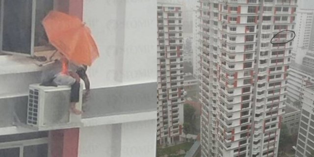 Viral Person Sitting on the 21st Floor AC Compressor in the Middle of a Stormy Rain, Causing Panic among Apartment Residents