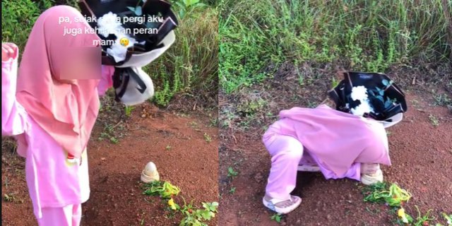 Sad Moment of a Child Visiting Father's Grave: Why is Father Sleeping Here?