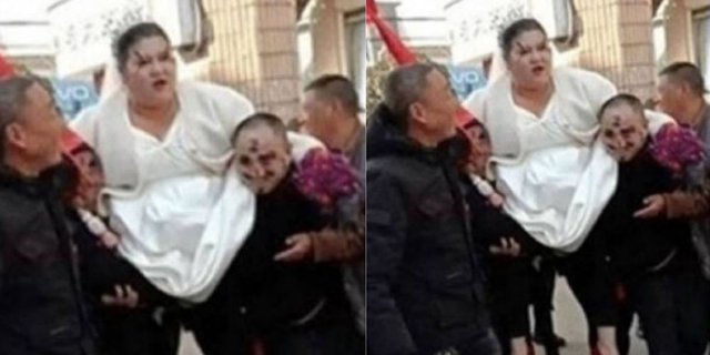 Bride Weighing 180 Kg Carried by 4 Men to the Wedding Stage, Husband's Appearance Makes People Envious