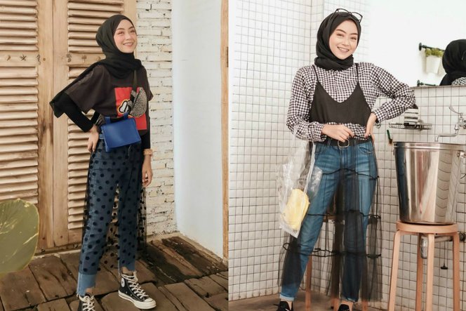 Unik Kombinasi Rok  Tutu  dan Celana Jeans Hijab Dream co id