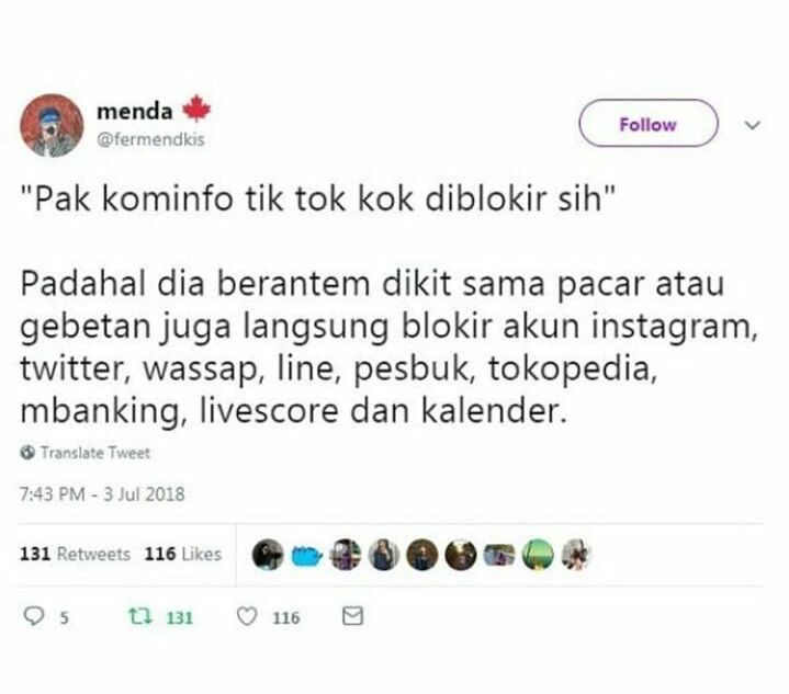 6 Cuitan Kocak Netizen Soal Pemblokiran Tik Tok