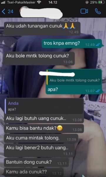 Cuplikan pesan mantan ngotot pinjam uang buat biaya nikahan.