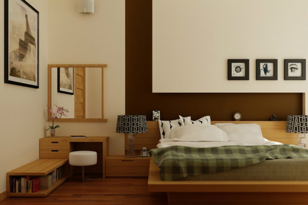 Kamar tidur ala Zen warna cokelat