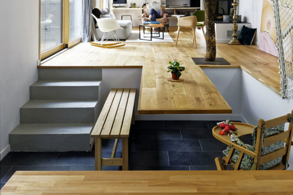 Meja dan lantai yang sejajar