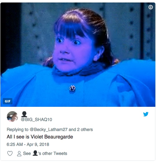 Becky Disamakan dengan Violet Beauregarde dari Charlie and the Chocolate Factory.