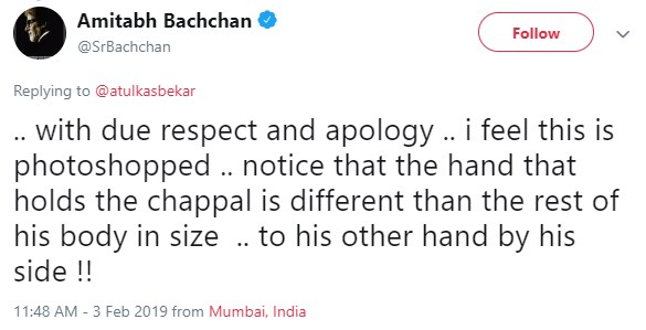  Amitabh Bachchan ragu foto anak-anak selfie pakai sandal adalah asli.