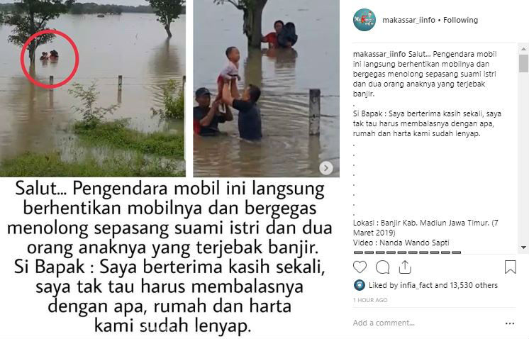 Pengemudi mobil bantu evakuasi korban banjir Instagram @makassar_iinfo