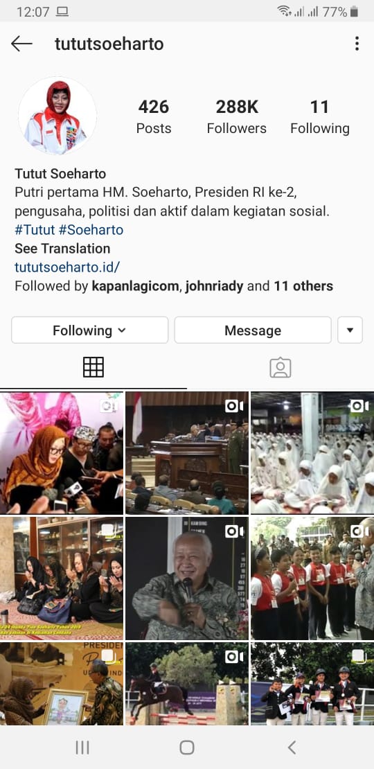 Instagram Tutut Soeharto