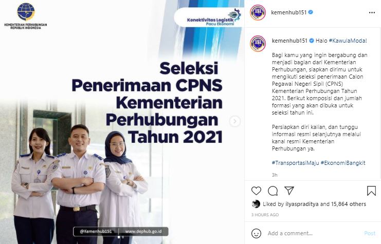 Kementerian Perhubungan mengumumkan formasi CPNS 2021.