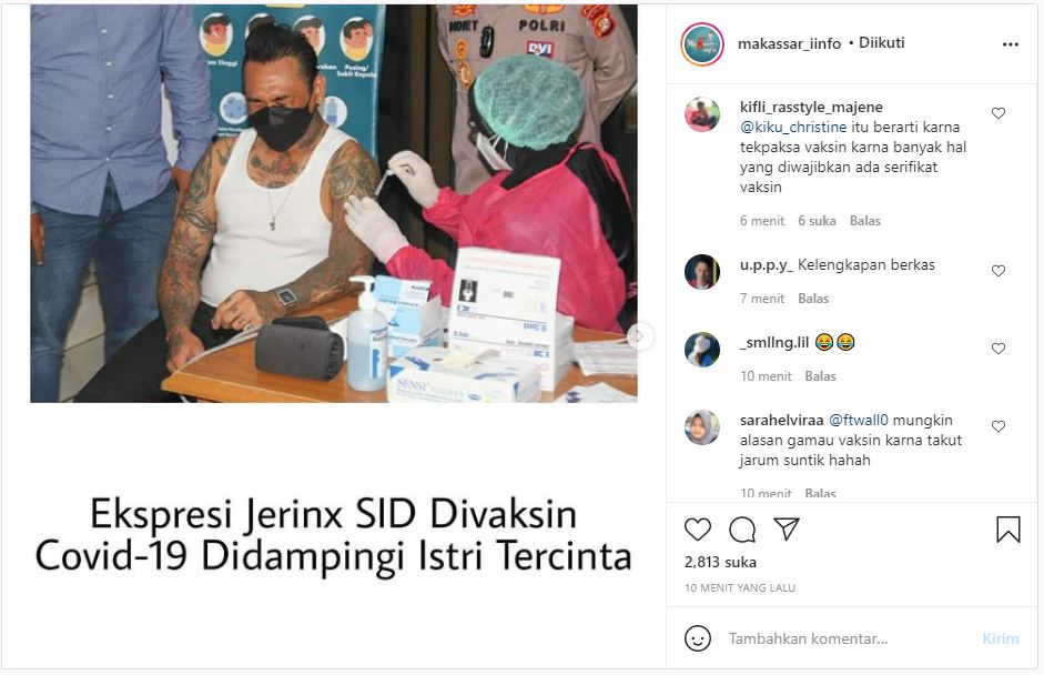 Jerinx Disuntik Vaksin Covid-19