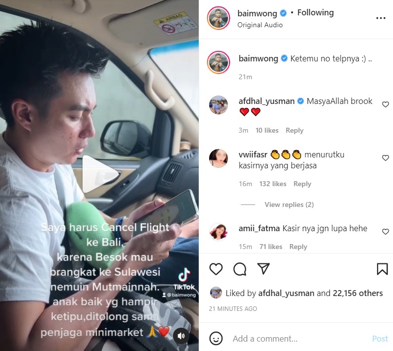 Baim Wong menghubungi korban