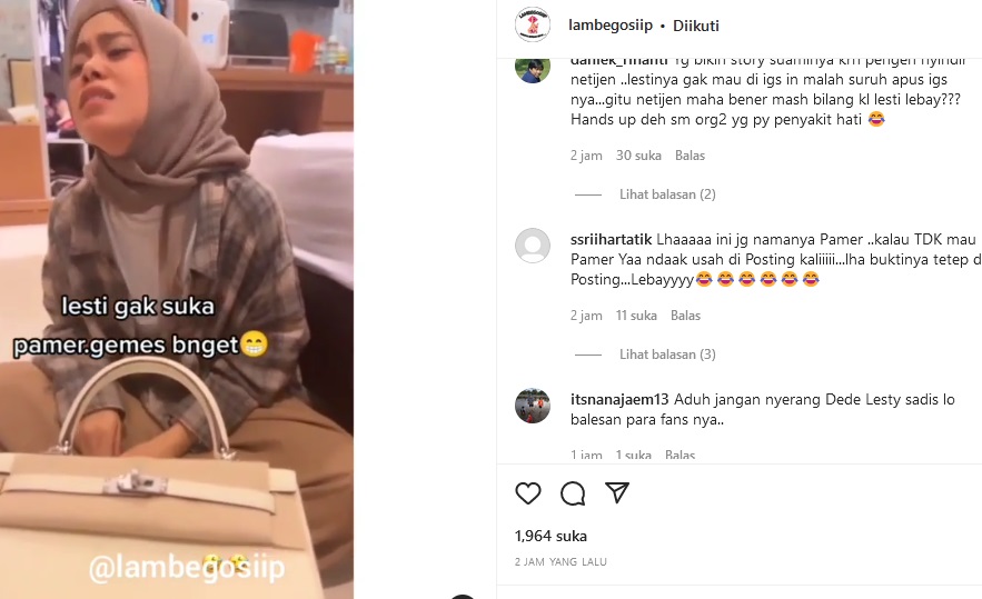 Harga Tas Mewah Lesti Kejora Setara Mobil Honda Brio, Rizky Billar Malah  Jual Ferrari Kenapa? - Info Indonesia