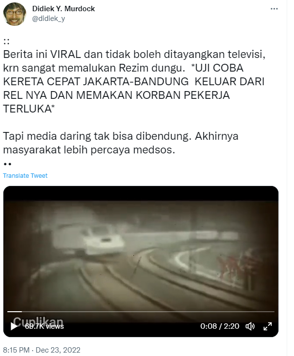 Fact Check: Jakarta-Bandung High-Speed Train Accident Not Allowed to Be Aired on TV