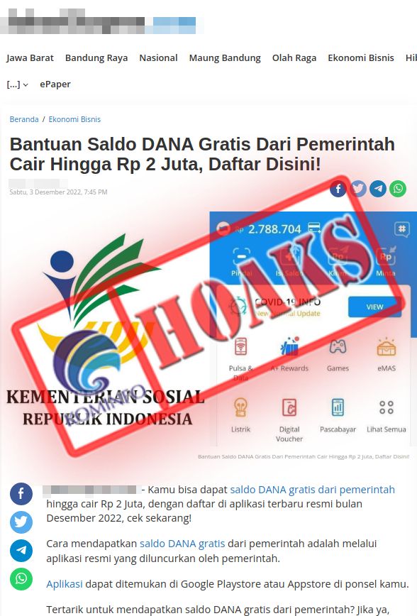 Fact Check: Kemensos Distributes Rp600 Thousand DANA Balance by Downloading an Application